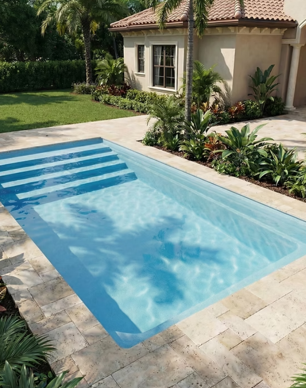 Crystal — 15ft × 7ft 6in rectangular fiberglass pool